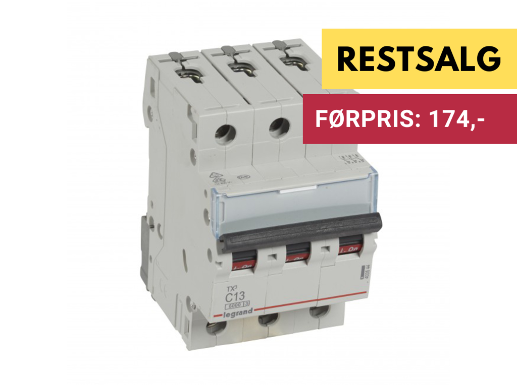 Legrand automatsikring TX3 C13A 3P 3M 6/6kA