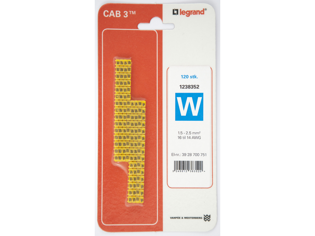 CAB 3 ledningsmærker 1,5-2,5 mm² (W) - 120 stk.