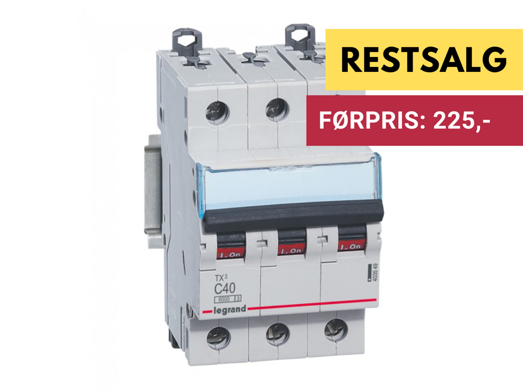 Legrand automatsikring TX3 C40A 3P 3M 6/6kA