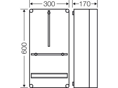 Mi kasse med beslag til 1 x kWh-måler og DIN-skinne, 600x300x170 mm
