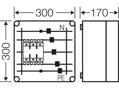Mi kasse med 1xHRC00 sikringselement 160A 3P, ln=400A