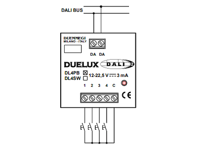 Mini input modul f. fjedertryk m/4 indgange - DALI-2, DL4PB