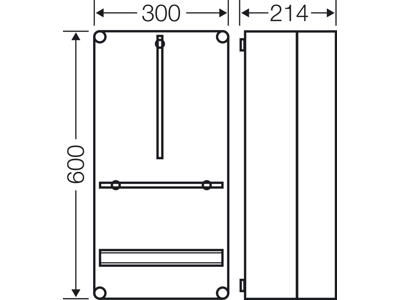 Mi kasse med beslag til 1 x kWh-måler og DIN-skinne, 600x300x214 mm
