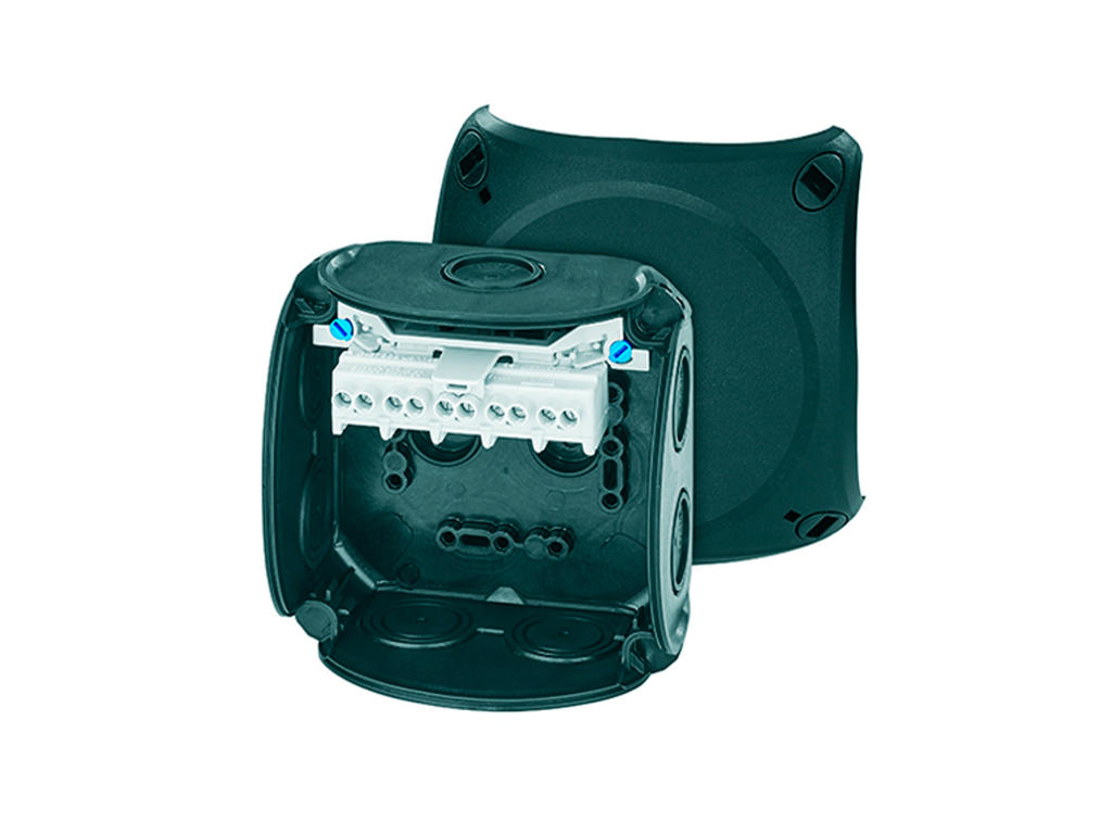 Forgreningsdåse 5x1,5-4 mm², Cu, 104x104x70 mm, IP66 - Sort