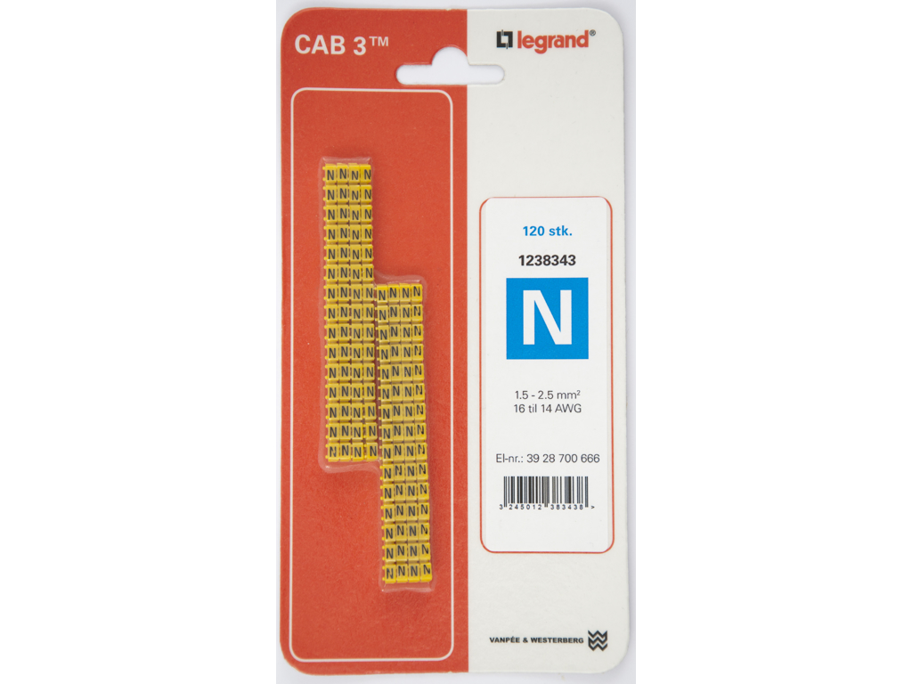 CAB 3 ledningsmærker 1,5-2,5 mm² (N) - 120 stk.