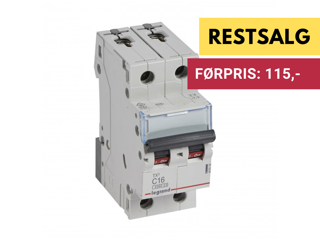 Legrand automatsikring TX3 C16A 2P 2M 6/6kA