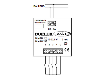 Mini input modul f. Afb. on/off m/4 indgange - DALI-2, DL4SW