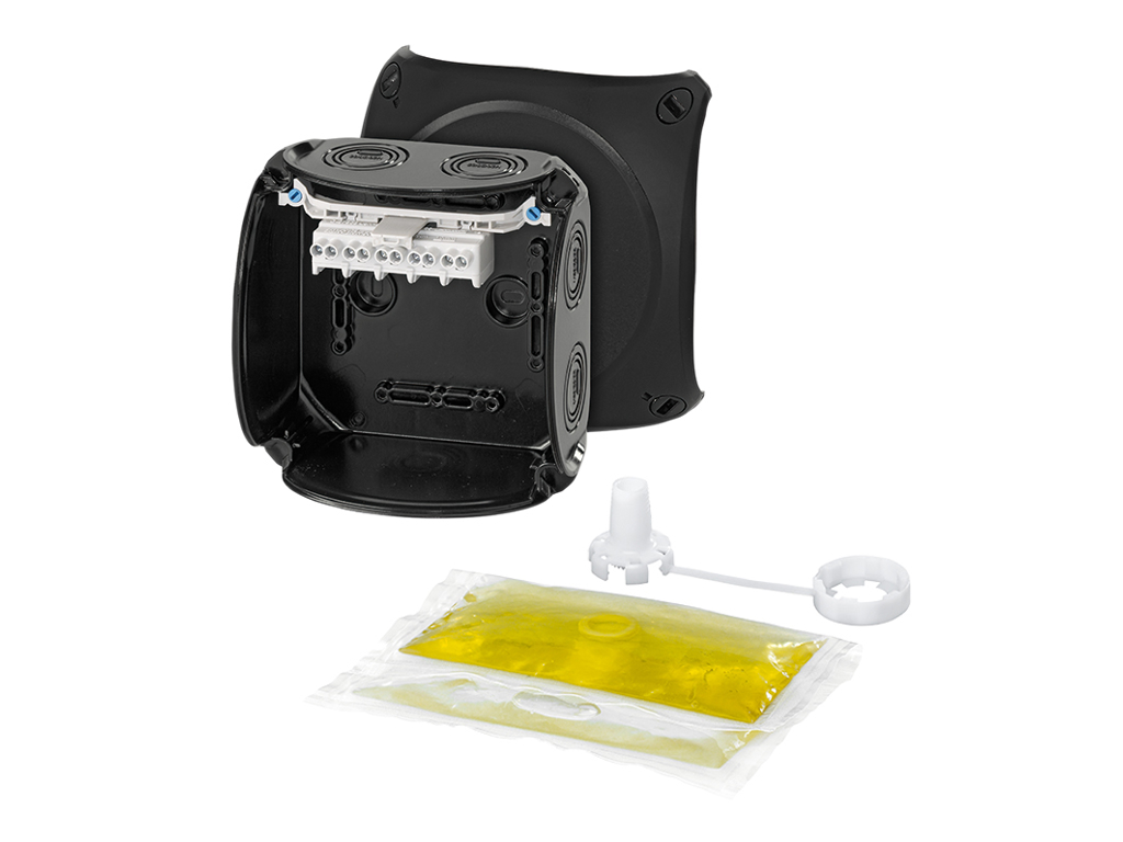 Dåse vandtæt 1,5-4mm² sort 130x130x77mm