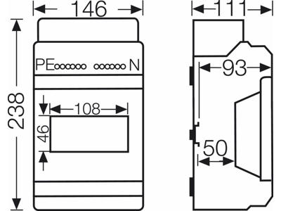 Hensel KV gruppetavle 6 moduler (1x6) med PE- og N klemme - IP65 (vejrbestandig)