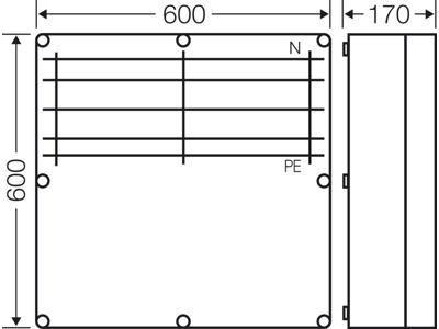 Hensel Mi kasse med skinnefelt 400A Cu 5-polet, 600x600x170 mm