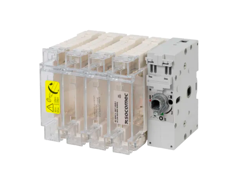 Socomec sikringsbryder NH00C sikringer, 4P 63A - Frontbetjening højre side