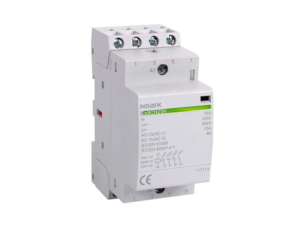 Noark brumfri kontaktor 25A, 12V AC/DC, 3NO, 2M