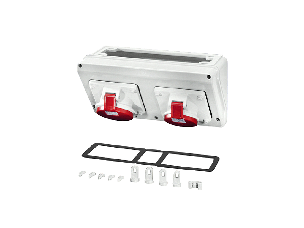 Tilslutningskasse SKRÅ, 150x300x17, 1 x CEE 16A,+ 1 x CEE 32A, 5p., 400V