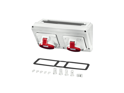 Tilslutningskasse SKRÅ, 150x300x17, 1 x CEE 16A,+ 1 x CEE 32A, 5p., 400V