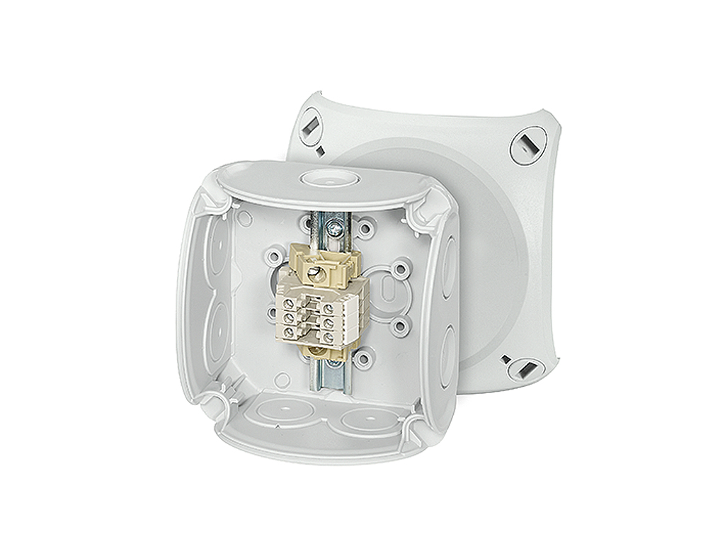 Forgreningsdåse 0,5-4 mm², Cu, 3 klemrækker, 93x93x62 mm, IP66 - Grå