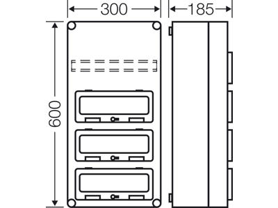 Hensel Mi kasse med DIN-skinne 36M (3x12), 3 x klaplåge