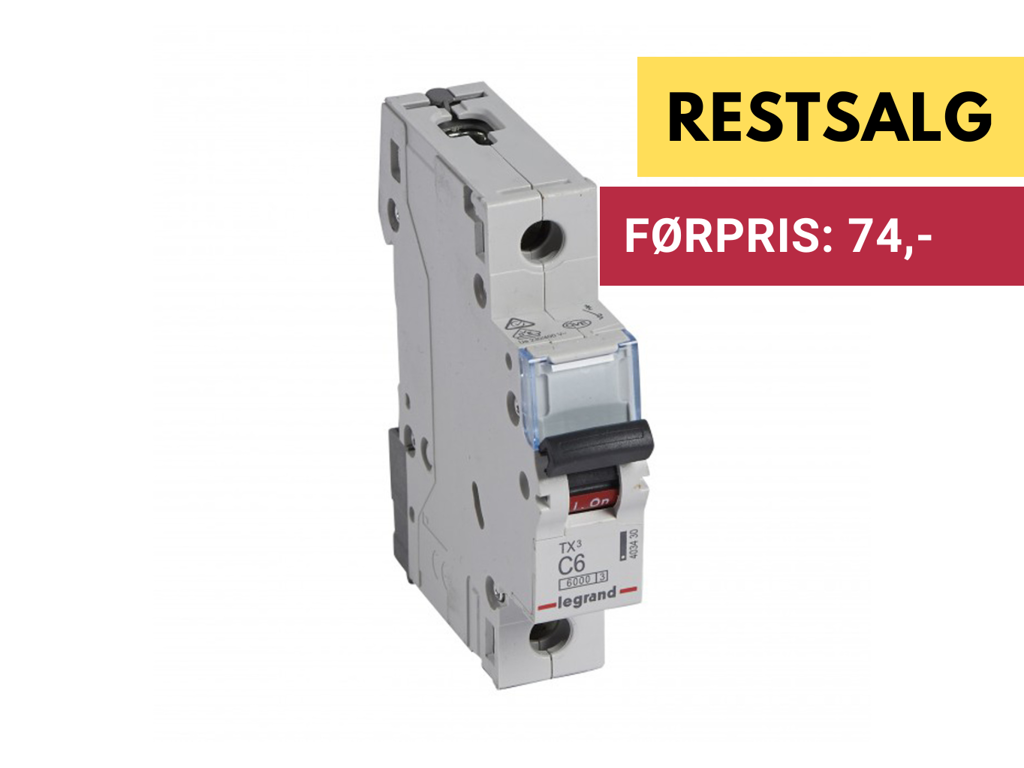 Legrand automatsikring TX3 C6A 1P 1M 6/6kA
