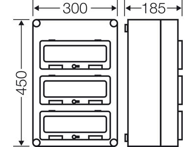 Hensel Mi kasse med DIN-skinne 36M (3x12), 3 x klaplåger