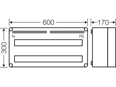Hensel Mi kasse med DIN-skinne 56M (2x28), PE/N klemme