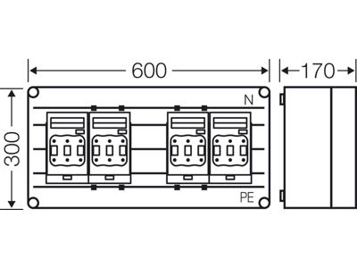 Mi kasse med 4xHRC00 sikringsafbrydere 160A 3P, ln=400A, t/kombination