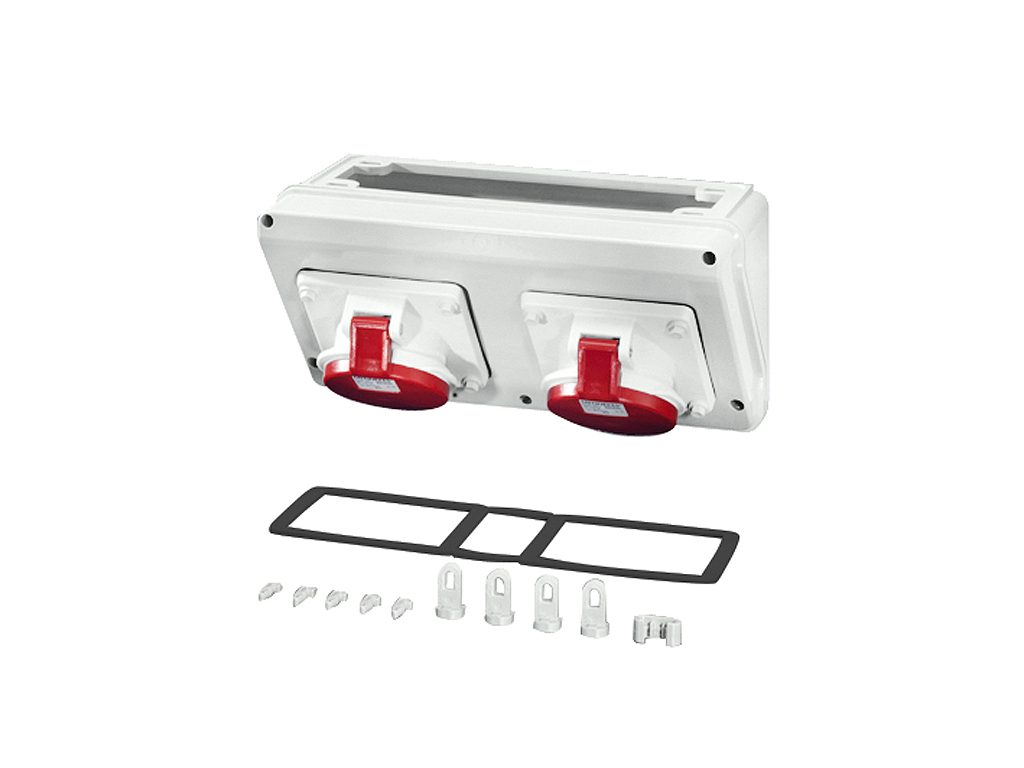 Tilslutningskasse SKRÅ, 150x300x17, 2 x CEE 32A, 5p., 400V