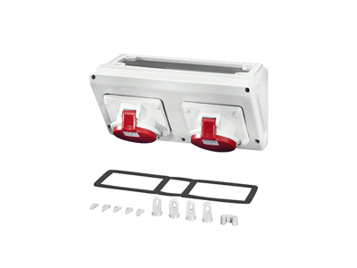 Tilslutningskasse SKRÅ, 150x300x17, 2 x CEE 32A, 5p., 400V