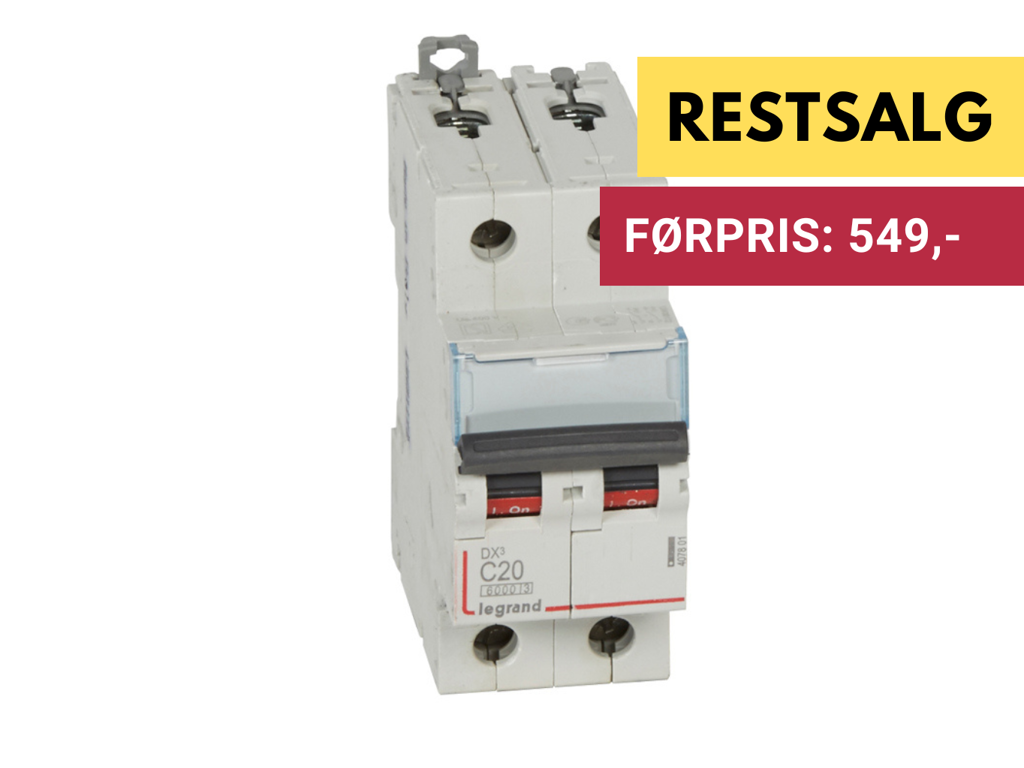 Legrand automatsikring DX3 C20A 2P 2M 6/10kA