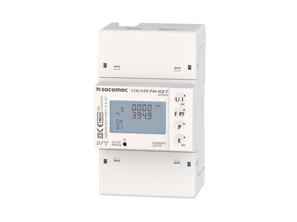 Socomec kWh måler 3-faset, forbundet til 4 QCT-C-xx, MID - Modbus