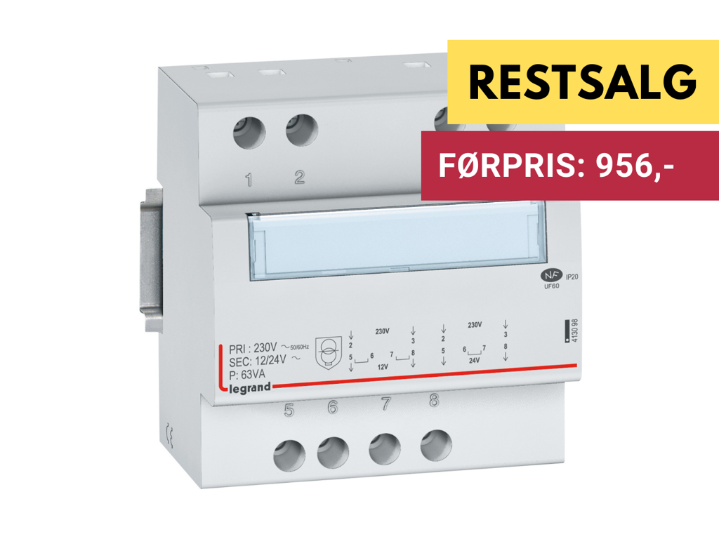 DX3 Sikkerhedstransformer 230V-2x12V/24V 5M 63VA