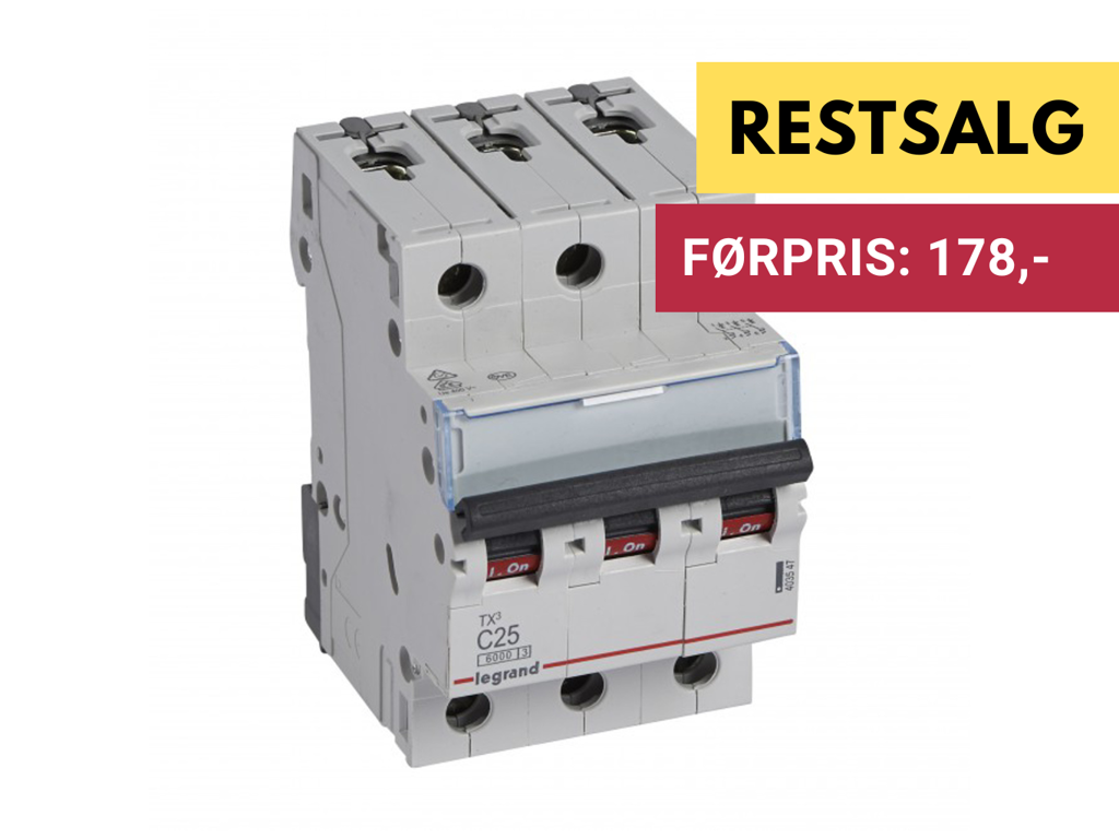Legrand automatsikring TX3 C25A 3P 3M 6/6kA