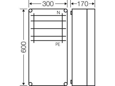 Hensel Mi kasse med skinnefelt 250A Cu 5-polet, 600x300x170 mm