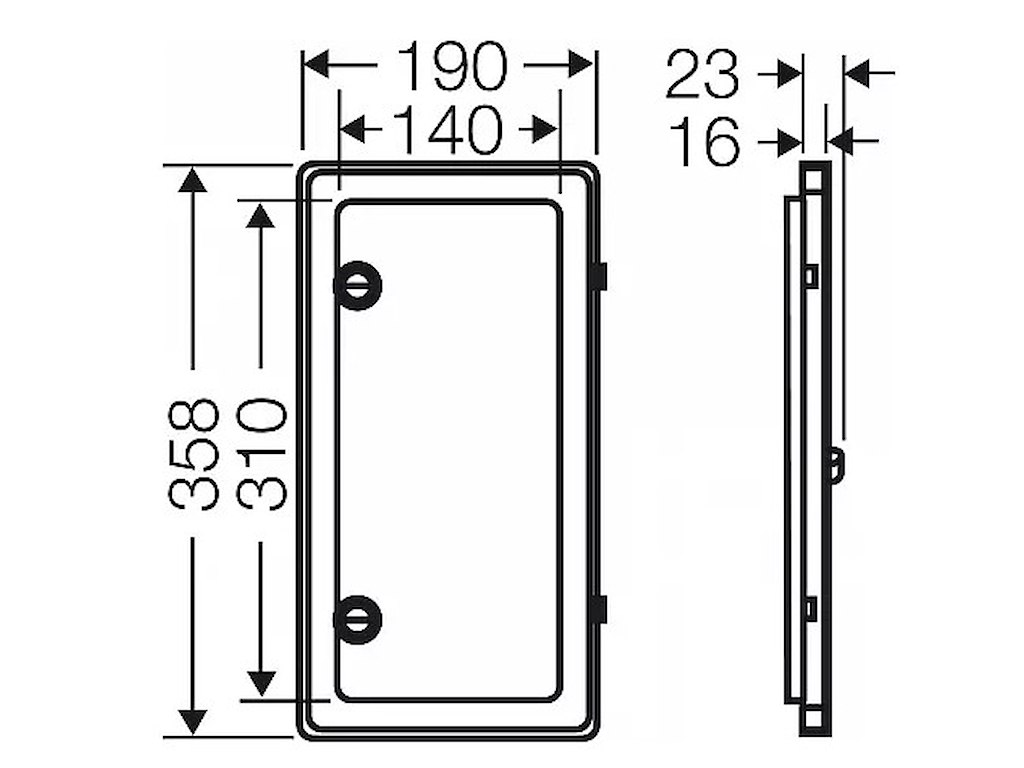 Klaprude f/kWh-måler, 140x310 mm