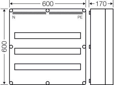 Hensel Mi kasse med DIN-skinne 84M (3x28), PE/N klemme