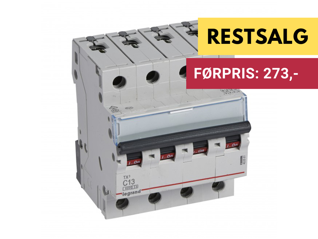 Legrand automatsikring TX3 C13A 4P 4M 6/6kA