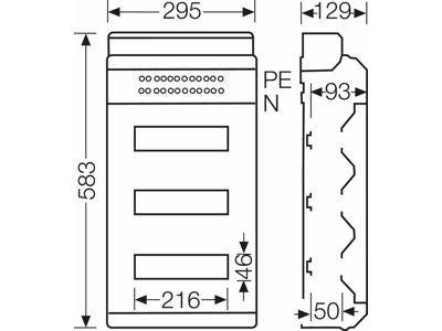 Hensel KV gruppetavle 36 moduler (3x12) med PE- og N klemme - IP65