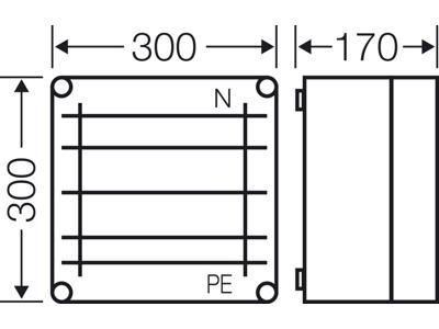 Hensel Mi kasse med skinnefelt 400A Cu 5-polet, 300x300x170 mm