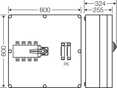 Mi kasse med omskifter 250A, 600x600x324 mm