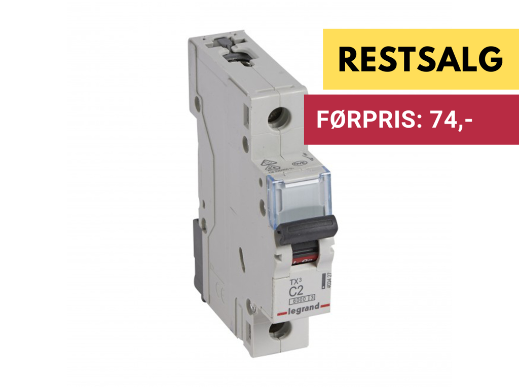 Legrand automatsikring TX3 C2A 1P 1M 6/6kA