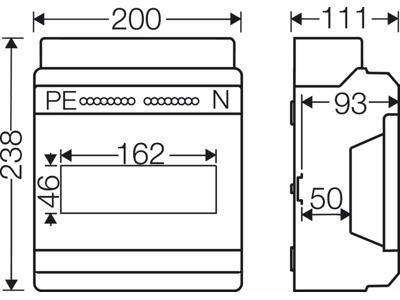 Hensel KV gruppetavle 9 moduler (1x9) med PE- og N klemme - IP65