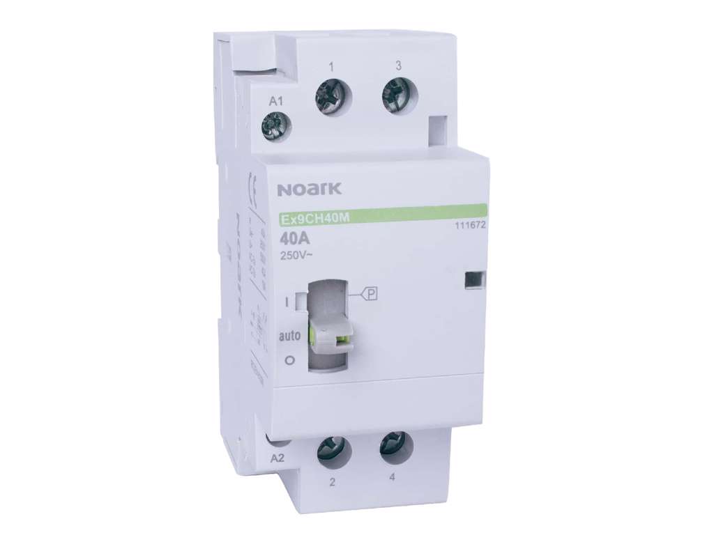 Noark kontaktor med manuel omskifter 40A, 220-240V AC, 1NO + 1NC