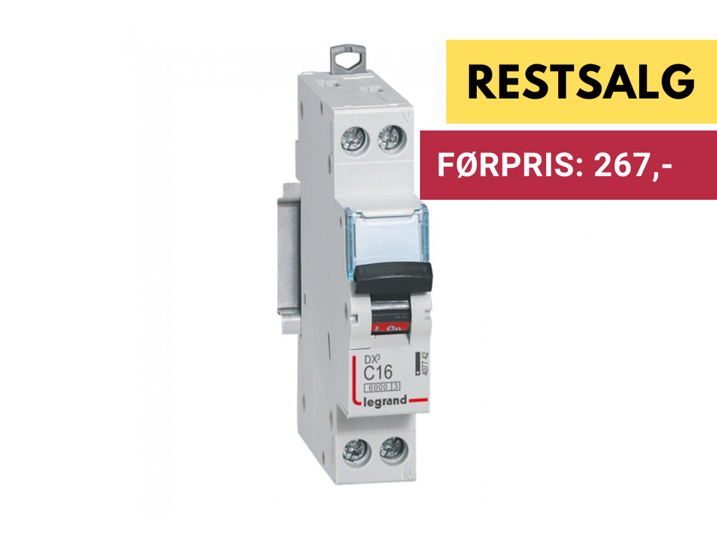 Legrand automatsikring DX3 C16A 1P+N 1M 6/10kA