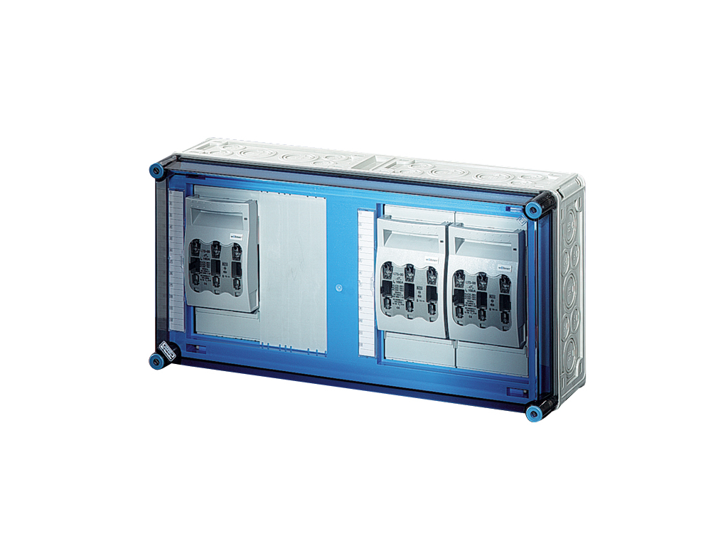 Mi kasse med 3xHRC00 sikringsafbrydere 160A 3P, ln=400A