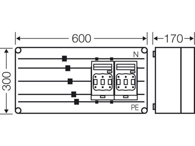Mi kasse med 2xHRC00 sikringsafbrydere 160A 3P, ln=250A