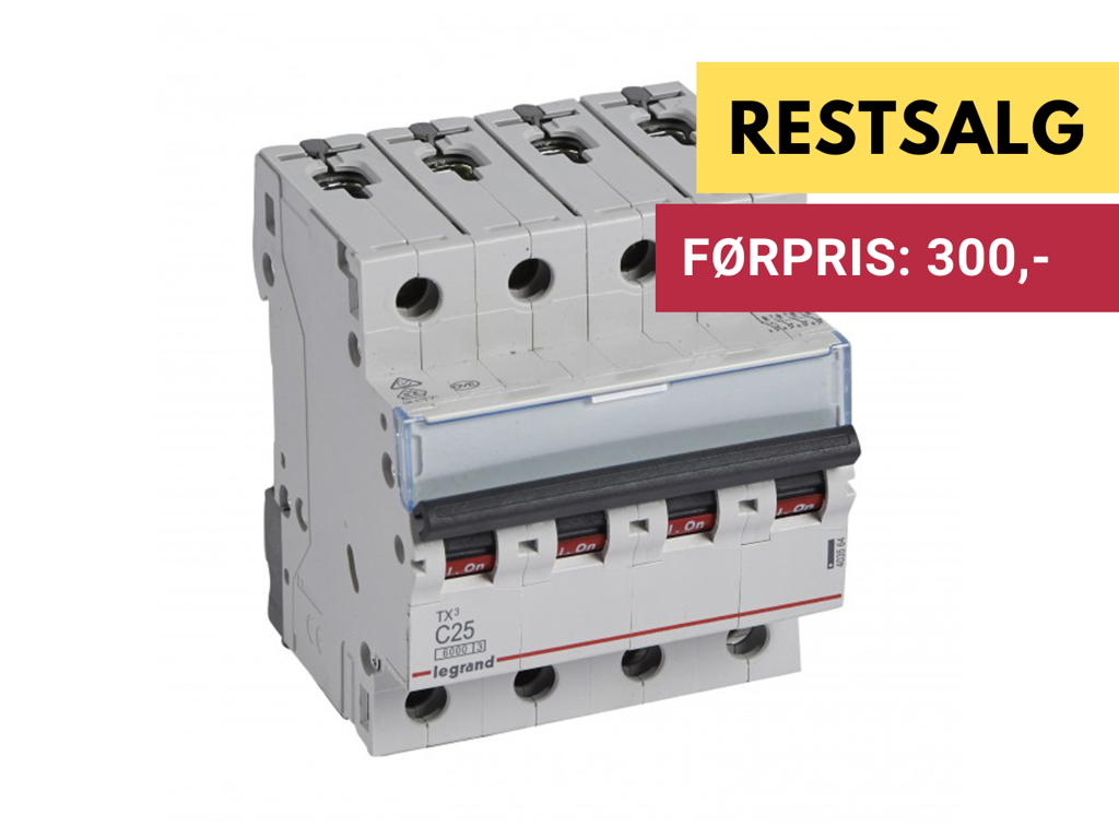 Legrand automatsikring TX3 C25A 4P 4M 6/6kA
