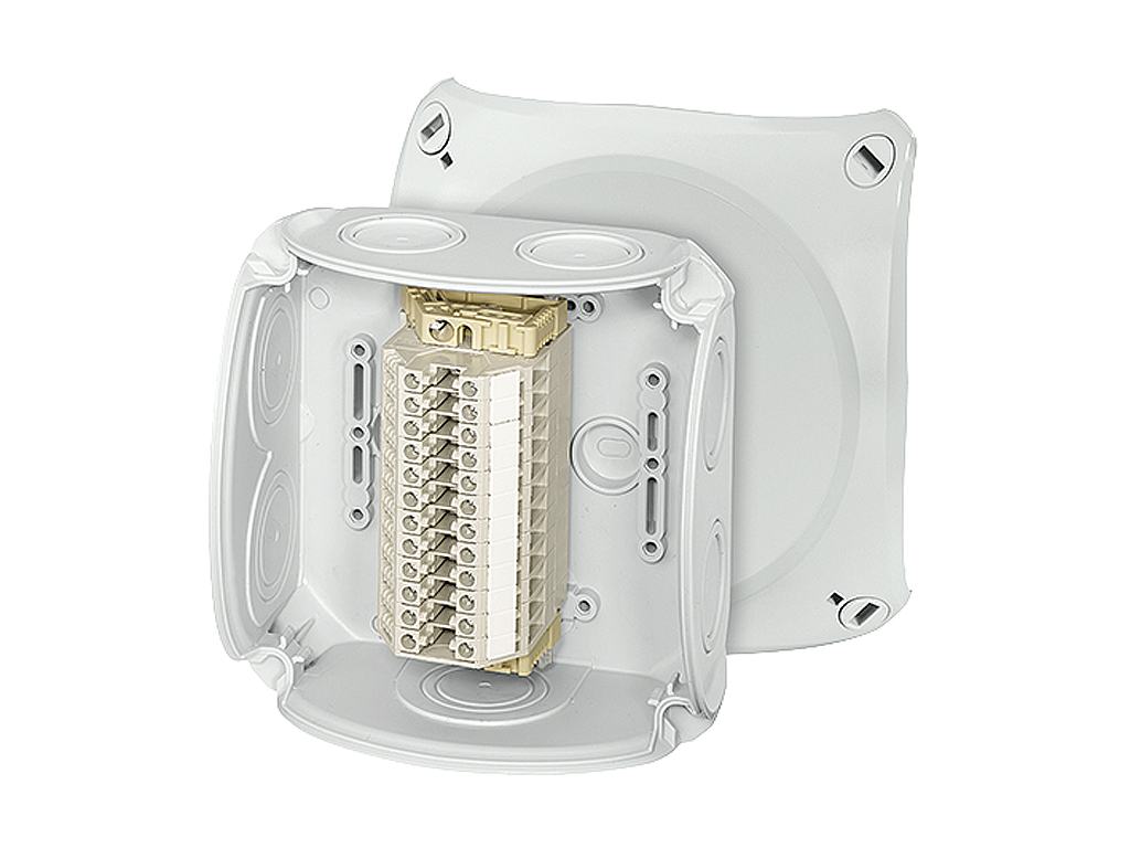 Forgreningsdåse 0,14-6 mm², Cu, 12 klemrækker, 130x130x77 mm, IP66 - Grå