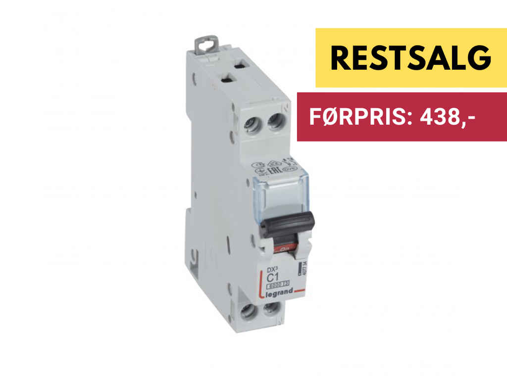 Legrand automatsikring DX3 C1A 1P+N 1M 6/10kA