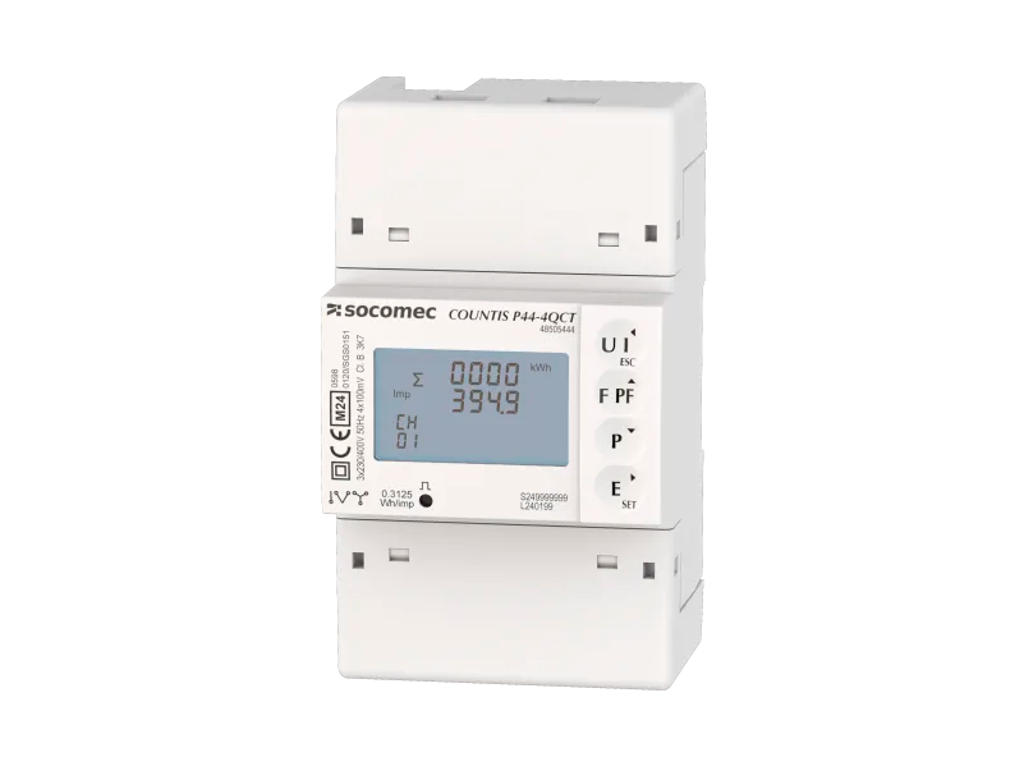 Socomec kWh måler 3-faset, forbundet til 2 QCT-C-xx, MID - Modbus