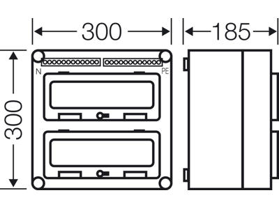 Hensel Mi kasse med DIN-skinne 24M (2x12), PE/N klemme og 2 x klaplåge