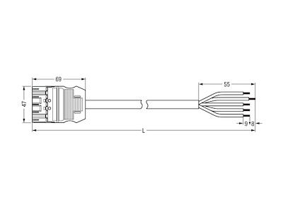 WAGO konfektioneret tilslutningskabel, hanstik/fri ende, 5P, 1,5 mm², 1 m - Blå