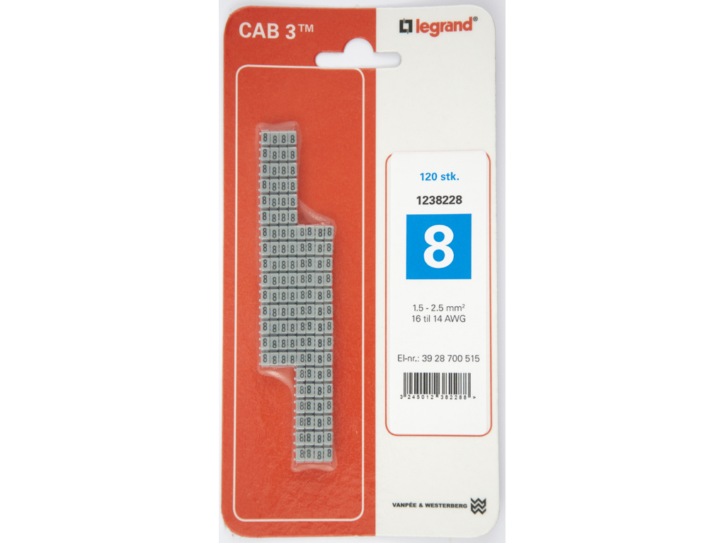 CAB 3 ledningsmærker 1,5-2,5 mm² (8) - 120 stk.